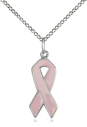 [5151PKSS/18SS] Sterling Silver Cancer Awareness Pendant on a 18 inch Sterling Silver Light Curb chain