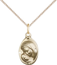 [5447GF/18GF] 14kt Gold Filled Madonna &amp; Child Pendant on a 18 inch Gold Filled Light Curb chain