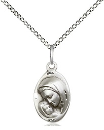 [5447SS/18SS] Sterling Silver Madonna &amp; Child Pendant on a 18 inch Sterling Silver Light Curb chain
