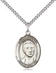 [8266SS/18S] Sterling Silver Saint Eugene de Mazenod Pendant on a 18 inch Light Rhodium Light Curb chain