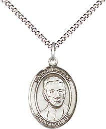 [8266SS/18S] Sterling Silver Saint Eugene de Mazenod Pendant on a 18 inch Light Rhodium Light Curb chain
