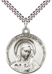 [5625SS/24S] Sterling Silver Mary Pendant on a 24 inch Light Rhodium Heavy Curb chain