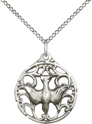 [5655SS/18SS] Sterling Silver Holy Spirit Pendant on a 18 inch Sterling Silver Light Curb chain