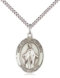 [8269SS/18S] Sterling Silver Our Lady of Africa Pendant on a 18 inch Light Rhodium Light Curb chain