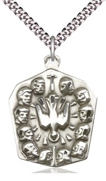 [5675SS/24S] Sterling Silver Apostles Pendant on a 24 inch Light Rhodium Heavy Curb chain