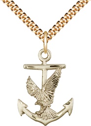 [5691GF/24G] 14kt Gold Filled Anchor Eagle Pendant on a 24 inch Gold Plate Heavy Curb chain