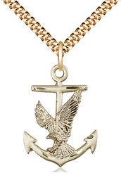 [5691GF/24G] 14kt Gold Filled Anchor Eagle Pendant on a 24 inch Gold Plate Heavy Curb chain