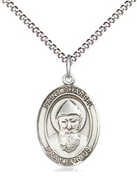 [8271SS/18S] Sterling Silver Saint Sharbel Pendant on a 18 inch Light Rhodium Light Curb chain