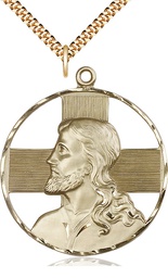 [5848GF/24G] 14kt Gold Filled Christ Profile Pendant on a 24 inch Gold Plate Heavy Curb chain