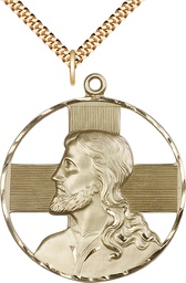 [5848GF/24G] 14kt Gold Filled Christ Profile Pendant on a 24 inch Gold Plate Heavy Curb chain