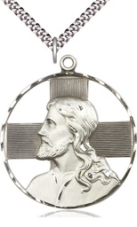 [5848SS/24S] Sterling Silver Christ Profile Pendant on a 24 inch Light Rhodium Heavy Curb chain