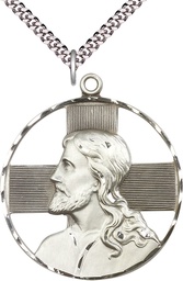 [5848SS/24S] Sterling Silver Christ Profile Pendant on a 24 inch Light Rhodium Heavy Curb chain