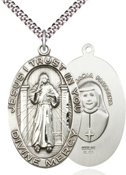 [5874SS/24S] Sterling Silver Divine Mercy Pendant on a 24 inch Light Rhodium Heavy Curb chain