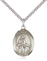 [8274SS/18S] Sterling Silver Saint Remigius of Reims Pendant on a 18 inch Light Rhodium Light Curb chain