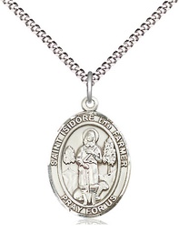 [8276SS/18S] Sterling Silver Saint Isidore the Farmer Pendant on a 18 inch Light Rhodium Light Curb chain