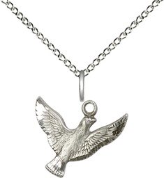 [5912SS/18SS] Sterling Silver Holy Spirit Pendant on a 18 inch Sterling Silver Light Curb chain