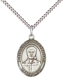 [8278SS/18S] Sterling Silver Blessed Pier Giorgio Frassati Pendant on a 18 inch Light Rhodium Light Curb chain