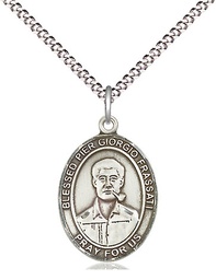 [8278SS/18S] Sterling Silver Blessed Pier Giorgio Frassati Pendant on a 18 inch Light Rhodium Light Curb chain