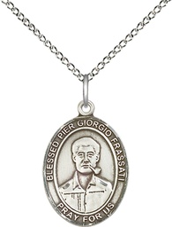 [8278SS/18SS] Sterling Silver Blessed Pier Giorgio Frassati Pendant on a 18 inch Sterling Silver Light Curb chain