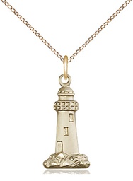 [5922GF/18GF] 14kt Gold Filled Lighthouse Pendant on a 18 inch Gold Filled Light Curb chain