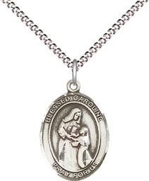 [8281SS/18S] Sterling Silver Blessed Caroline Gerhardinger Pendant on a 18 inch Light Rhodium Light Curb chain