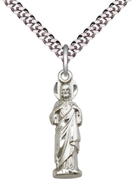 [5935SS/24S] Sterling Silver Sacred Heart Pendant on a 24 inch Light Rhodium Heavy Curb chain