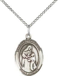 [8281SS/18SS] Sterling Silver Blessed Caroline Gerhardinger Pendant on a 18 inch Sterling Silver Light Curb chain