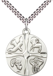 [6046SS/24S] Sterling Silver Christian Life Pendant on a 24 inch Light Rhodium Heavy Curb chain