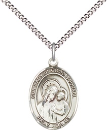 [8287SS/18S] Sterling Silver Our Lady of Good Counsel Pendant on a 18 inch Light Rhodium Light Curb chain