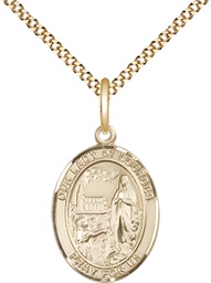 [8288GF/18G] 14kt Gold Filled Our Lady of Lourdes Pendant on a 18 inch Gold Plate Light Curb chain