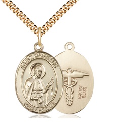[7019GF9/24G] 14kt Gold Filled Saint Camillus of Lellis Nurse Pendant on a 24 inch Gold Plate Heavy Curb chain