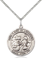 [8288RDSS/18SS] Sterling Silver Our Lady of Lourdes Pendant on a 18 inch Sterling Silver Light Curb chain