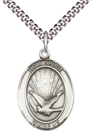 [7044SS/24S] Sterling Silver Holy Spirit Pendant on a 24 inch Light Rhodium Heavy Curb chain