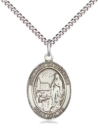 [8288SS/18S] Sterling Silver Our Lady of Lourdes Pendant on a 18 inch Light Rhodium Light Curb chain