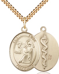 [7068GF8/24G] 14kt Gold Filled Saint Luke the Apostle Doctor Pendant on a 24 inch Gold Plate Heavy Curb chain
