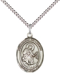 [8289SS/18S] Sterling Silver Our Lady of Mercy Pendant on a 18 inch Light Rhodium Light Curb chain
