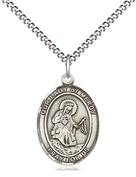 [8289SS/18S] Sterling Silver Our Lady of Mercy Pendant on a 18 inch Light Rhodium Light Curb chain