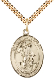 [7118GF/24G] 14kt Gold Filled Guardian Angel w/Child Pendant on a 24 inch Gold Plate Heavy Curb chain