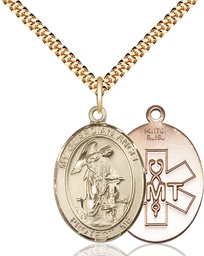[7118GF10/24G] 14kt Gold Filled Guardian Angel EMT Pendant on a 24 inch Gold Plate Heavy Curb chain