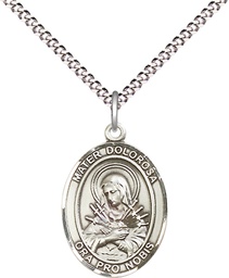 [8290SS/18S] Sterling Silver Mater Dolorosa Pendant on a 18 inch Light Rhodium Light Curb chain