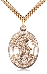 [7118SPGF/24G] 14kt Gold Filled Angel de la Guarda Pendant on a 24 inch Gold Plate Heavy Curb chain