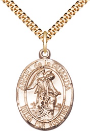 [7118SPGF/24G] 14kt Gold Filled Angel de la Guarda Pendant on a 24 inch Gold Plate Heavy Curb chain