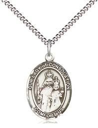 [8292SS/18S] Sterling Silver Our Lady of Consolation Pendant on a 18 inch Light Rhodium Light Curb chain