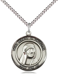 [8295RDSS/18S] Sterling Silver Saint Teresa of Calcutta Pendant on a 18 inch Light Rhodium Light Curb chain