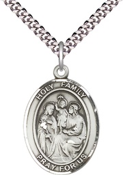 [7218SS/24S] Sterling Silver Holy Family Pendant on a 24 inch Light Rhodium Heavy Curb chain