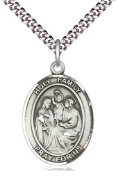 [7218SS/24S] Sterling Silver Holy Family Pendant on a 24 inch Light Rhodium Heavy Curb chain