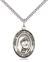 [8295SS/18S] Sterling Silver Saint Teresa of Calcutta Pendant on a 18 inch Light Rhodium Light Curb chain