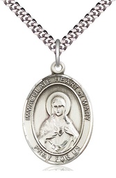 [7337SS/24S] Sterling Silver Immaculate Heart of Mary Pendant on a 24 inch Light Rhodium Heavy Curb chain