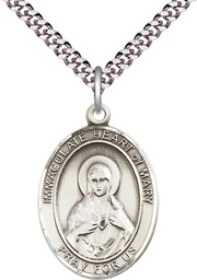 [7337SS/24S] Sterling Silver Immaculate Heart of Mary Pendant on a 24 inch Light Rhodium Heavy Curb chain