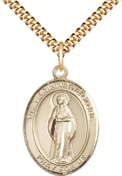 [7345GF/24G] 14kt Gold Filled Virgin of the Globe Pendant on a 24 inch Gold Plate Heavy Curb chain